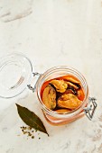 Pickled mussels in a glass jar