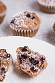 Fresh blueberry muffin split open