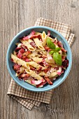 Penne with bacon and radicchio