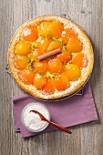 Apricot cake with pistachios and cinnamon