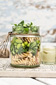 Vegan pasta salad in a jar