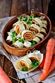 Vegan tortilla rolls with carrots