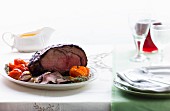 Roast beef on a serving plate
