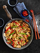 Chow mein with chicken and vegetables (China)