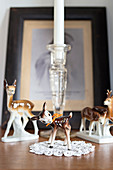 Kitsch, china, Bambi figurines and lace doily
