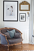 Baroque armchair with velvet upholstery against panelled wall