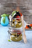 Caprese salad in glass jars