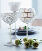 Wine glasses decorated with structured patterns