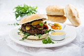 Vegan burgers with chia buns and a swede and bean patty