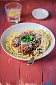 Spaghetti with meatballs and parmesan