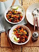 Vegetable chilli with black eyed beans and rice
