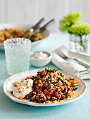 Couscous with minced beef, vegetables and yoghurt