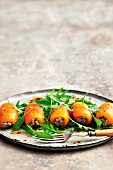 Yellow pepper rolls filled with sardine and caper cream