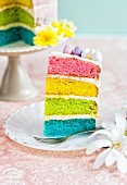 A slice of rainbow cake for Easter