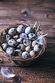 Quail eggs in a basket