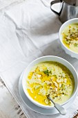 Vegan broccoli cream soup with coconut and olive oil