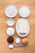 Ingredients for making black and white biscuits