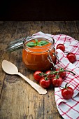 Tomato soup in a glass jar