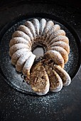 Vegan chocolate and vanilla ring-shaped 'Gugelhupf' cake
