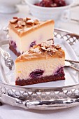 Cheesecake with cherries topped and toffi