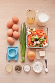 Ingredients for vegetarian egg and vegetable fricassee
