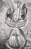 Vintage Silver Flatware in a Mason Jar