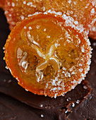Close-up of a candied kumquat slice