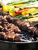 Venison skewers with grilled vegetables