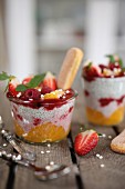 Chia pudding with fruit and sponge biscuit fingers