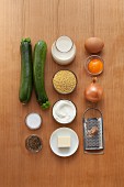 Ingredients for vegetarian millet flan with courgette sauce