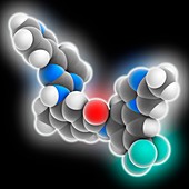 Nilotinib. Molecular model of the cancer drug nilotinib (C28