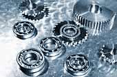 Metal cogs, ball bearings and gears