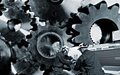 Engineers with cogs and gears