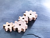 Interlocking wooden cogwheels