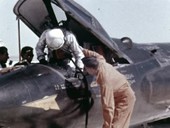 X-15 aircraft pilot after landing, 1960s