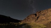 Night-to-morning time-lapse over canyon, Chile