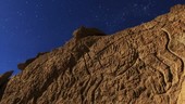 Atacama llama rock art in moonlight, time-lapse footage