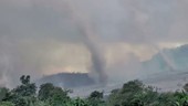 Dust devils on Mount Sinabung volcano