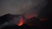 Lava erupting at night from Fogo volcano