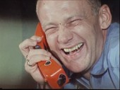 Aldrin laughs with wife, Apollo 11 quarantine, July 1969