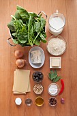 Ingredients for gorgonzola and spinach lasagne