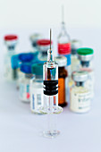 Vaccines in vials with a syringe