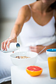 Woman having breakfast