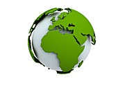 White globe with green continents