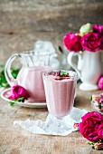 Raspberry yoghurt smoothie with rose water