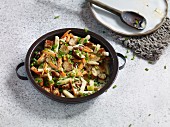Pan-fried pretzel hash with root vegetables