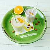 Almond breakfast smoothies with banana and orange