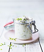 Remoulade with chives in a glass jar