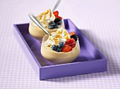 Caramel pudding parfaits with fruit topping