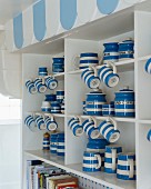 Collection of blue and white crockery in dresser
